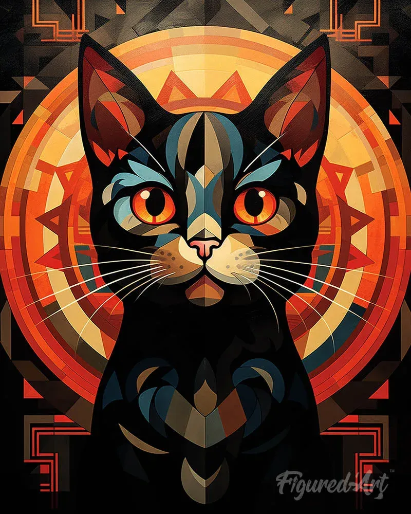 Broderie diamant Chat noir Art Déco - 40x50 cm