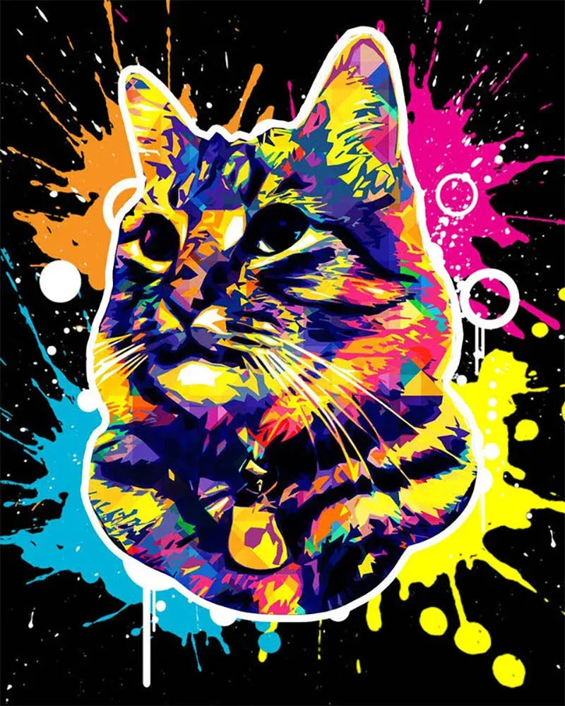 Broderie diamant Chat Splash Pop Art - 40x50 cm