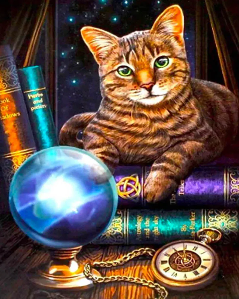 Broderie diamant Chat Voyageur - Élégance féline en kit complet
