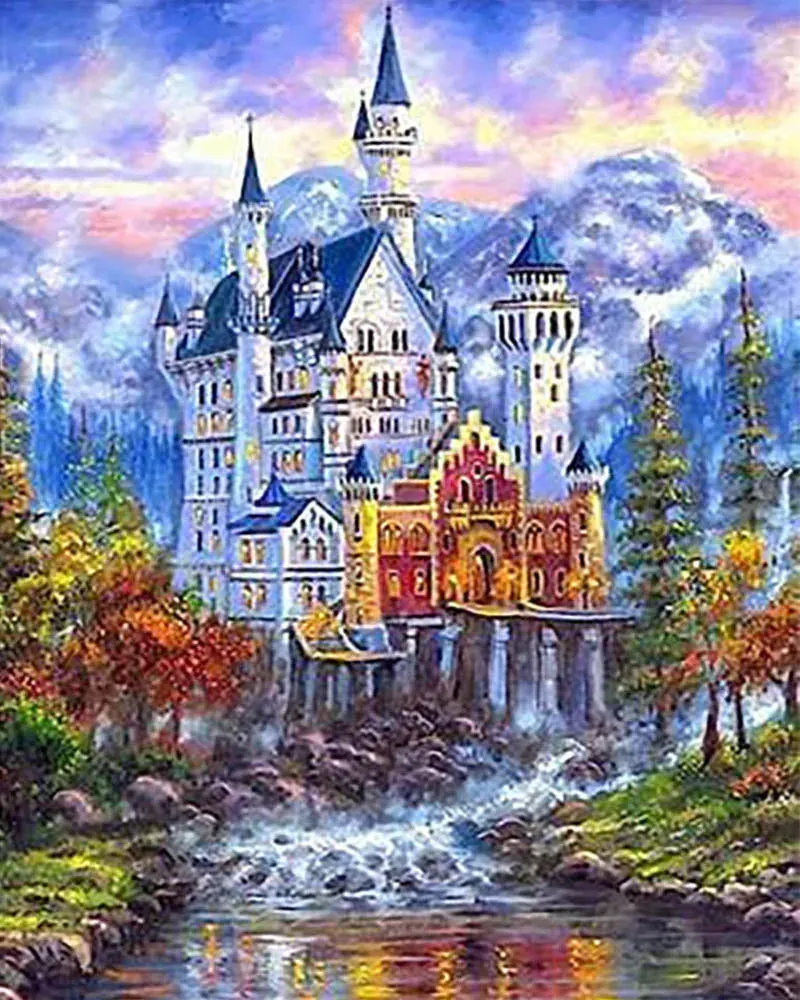 Broderie diamant Château dans la Montagne