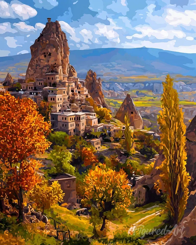 Broderie diamant Château de Cappadoce à l'automne