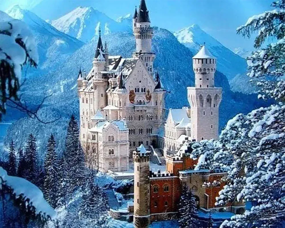 Broderie diamant Chateau en Haute Montagne