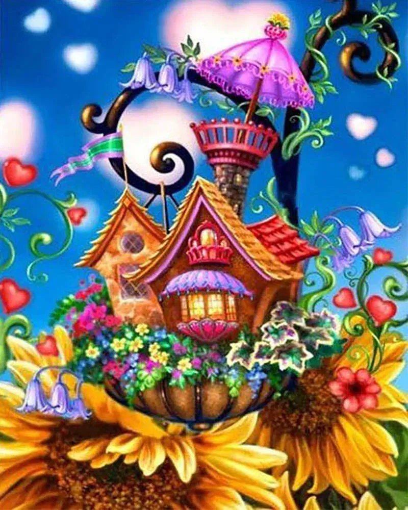 Broderie diamant Chateau sur Tournesols