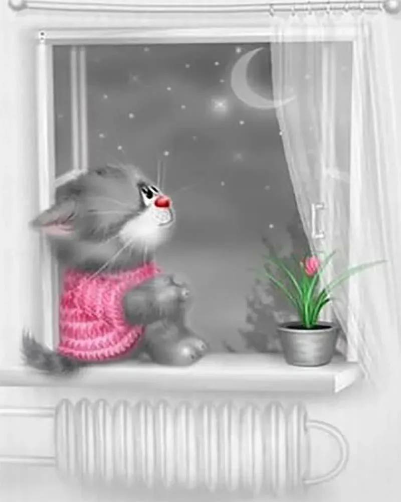 Broderie diamant Chaton au Clair de Lune