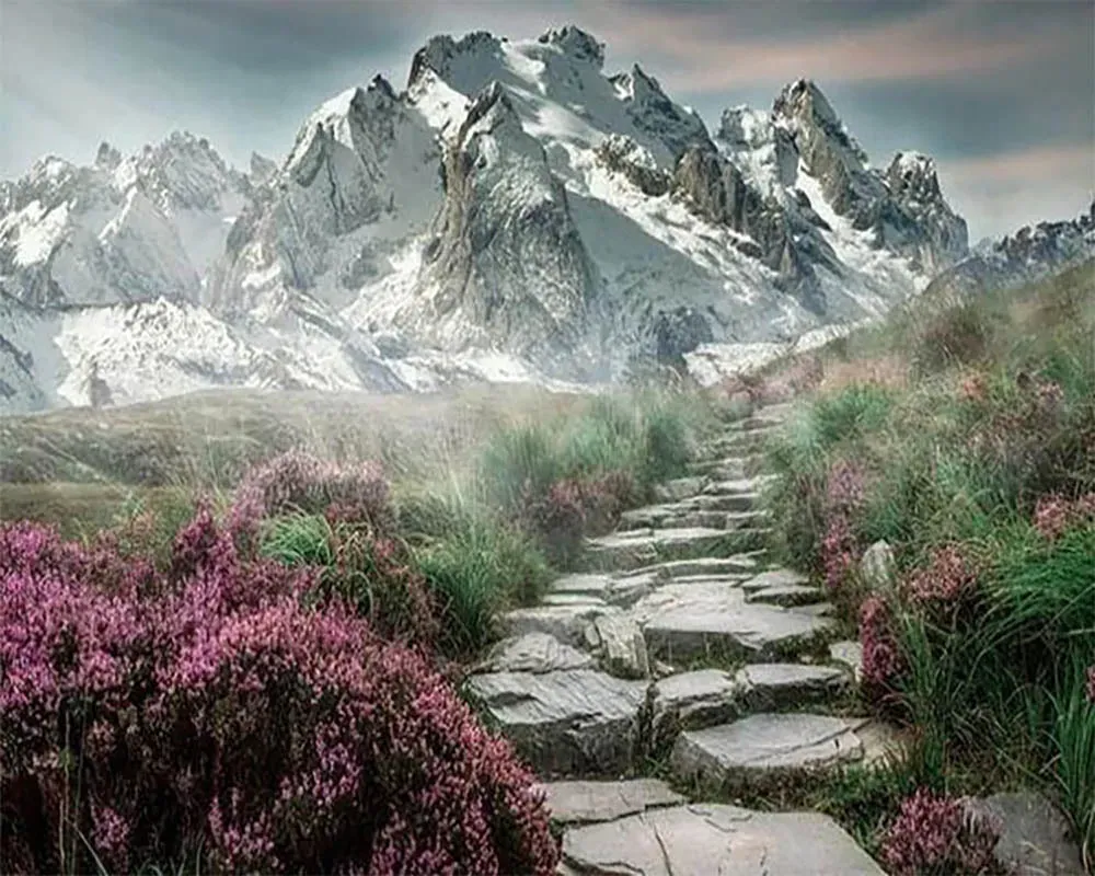 Broderie diamant Chemin de Montagne