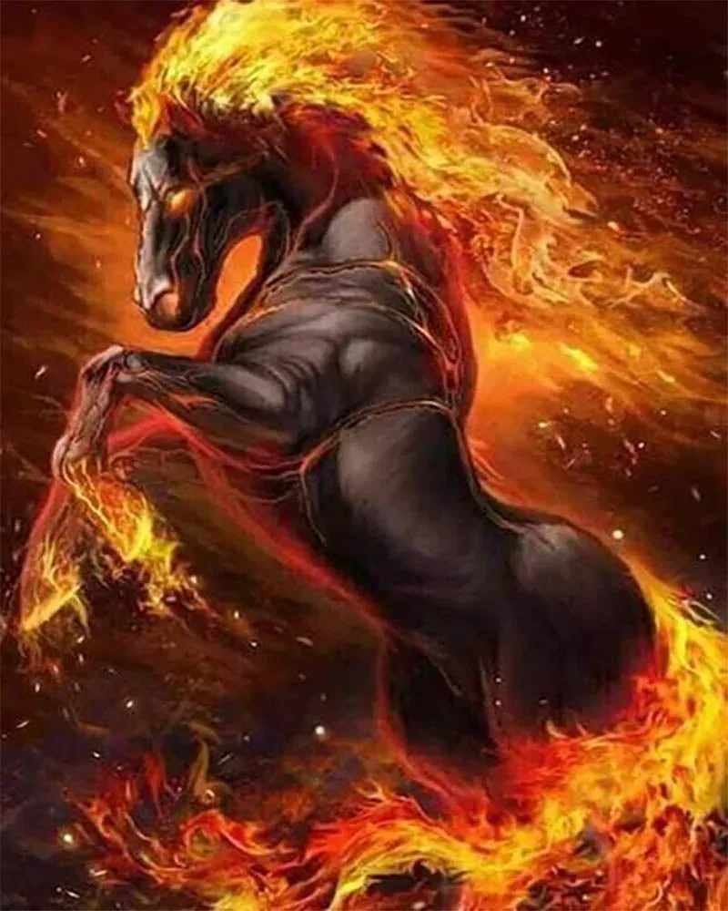 Broderie diamant Cheval de Feu - Animal fantastique en diamants
