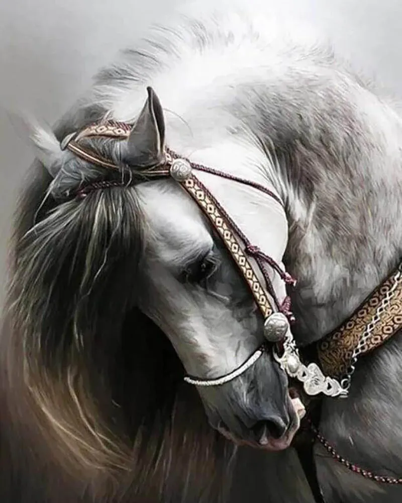 Broderie diamant cheval gris - Élégance animalière à créer