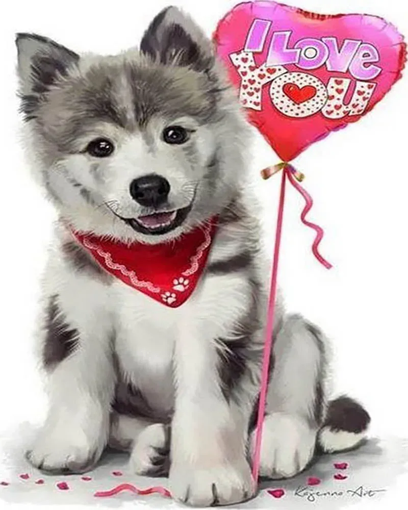 Broderie diamant chien I Love You - Tendresse canine en diamants