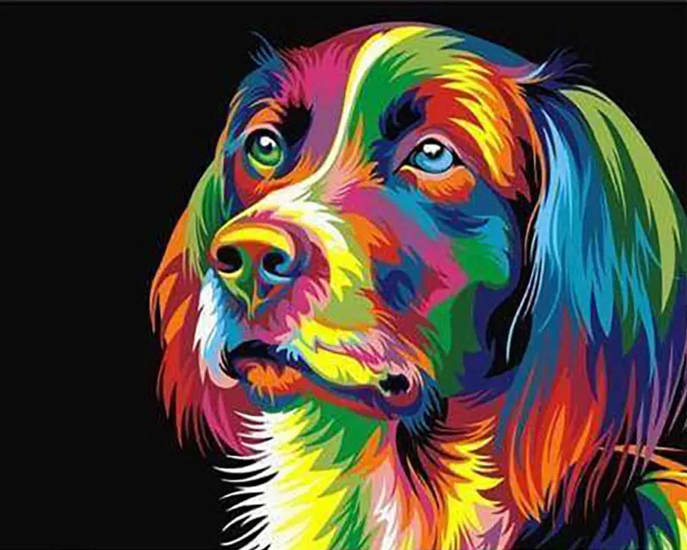 Broderie diamant chien Pop Art - Œuvre colorée et moderne à créer