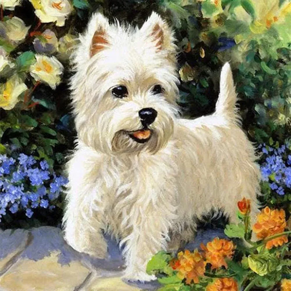 Broderie diamant Westie - Portrait fidèle d'un chien blanc élégant