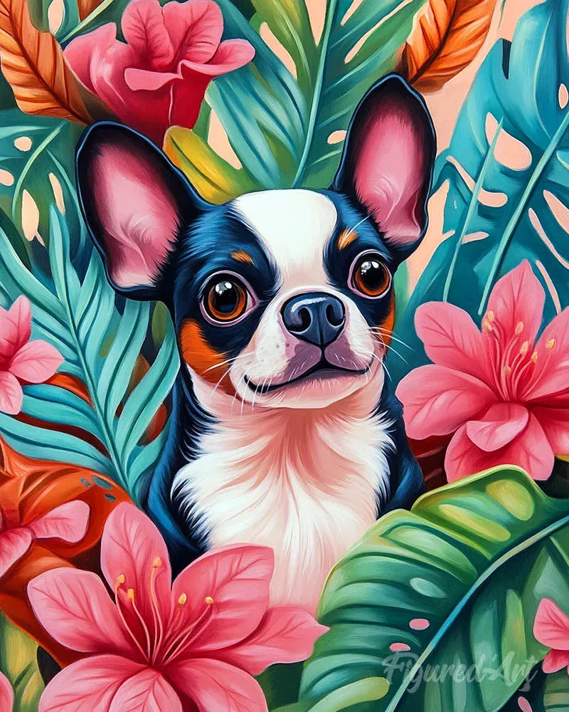 Broderie diamant Chiot tropical