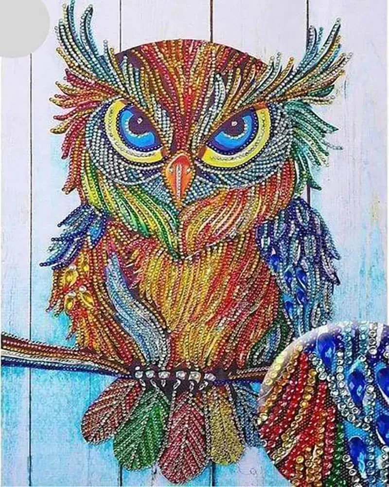 Broderie diamant Chouette perchée