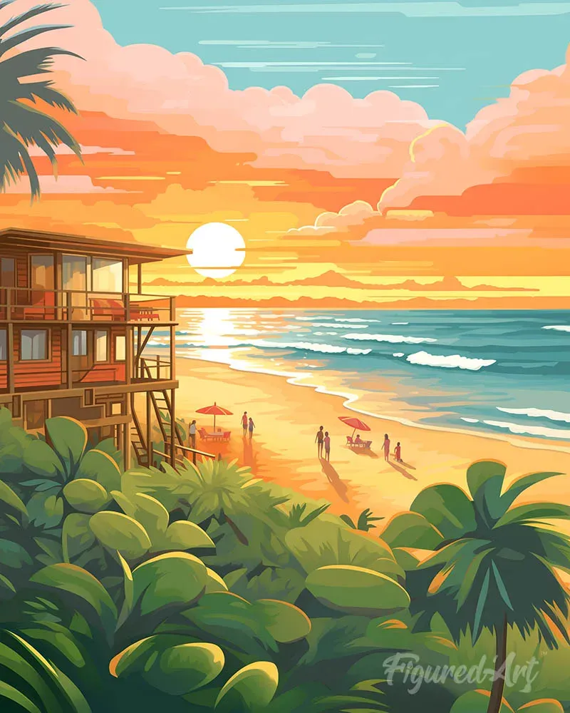 Broderie diamant Club de plage au coucher du soleil - 40x50 cm