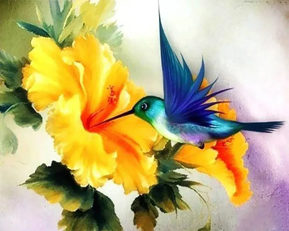 Broderie diamant Colibri butinant - Mille Facettes en résine scintillante