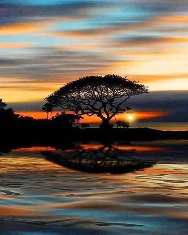 Broderie diamant Coucher de Soleil au bord de l'eau