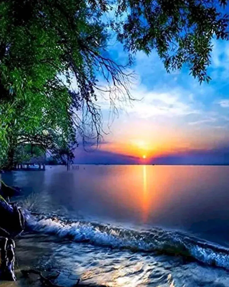 Broderie diamant Coucher de Soleil et Vagues