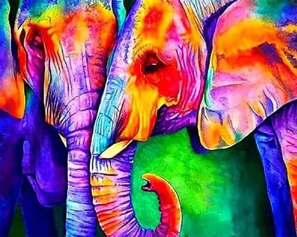 Broderie diamant éléphants - Couple romantique en diamants carrés ou ronds
