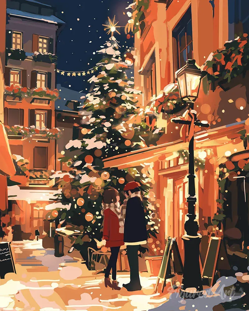 Broderie diamant Couple en Ville à Noël - 20x25 cm