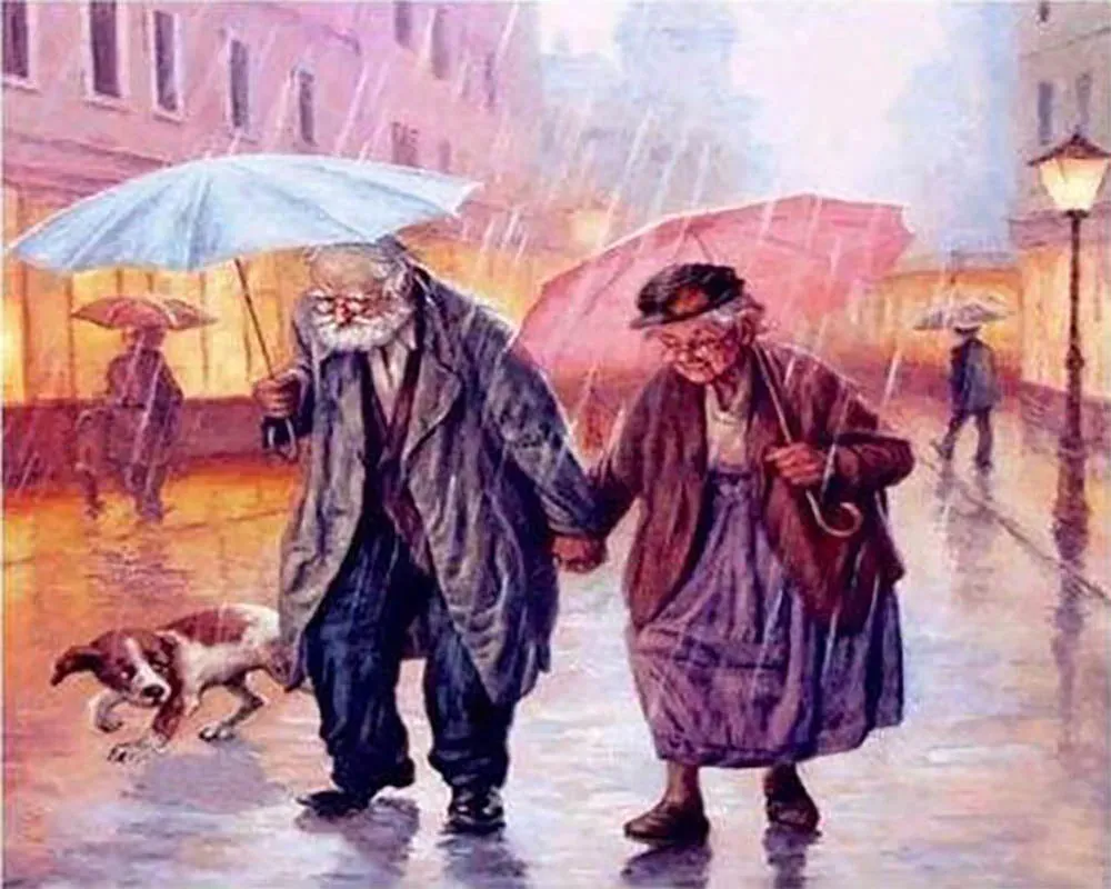 Broderie diamant Couple sous la Pluie