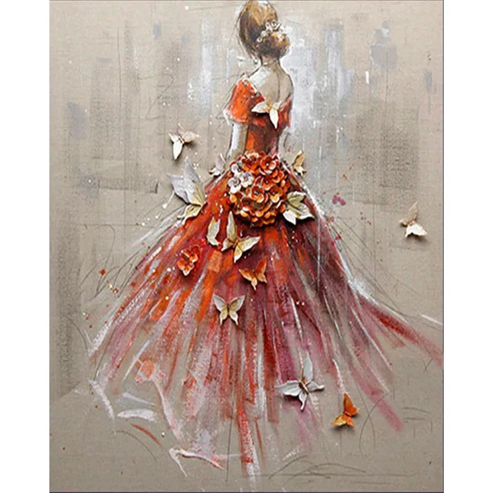 Broderie diamant Danseuse de dos et papillons