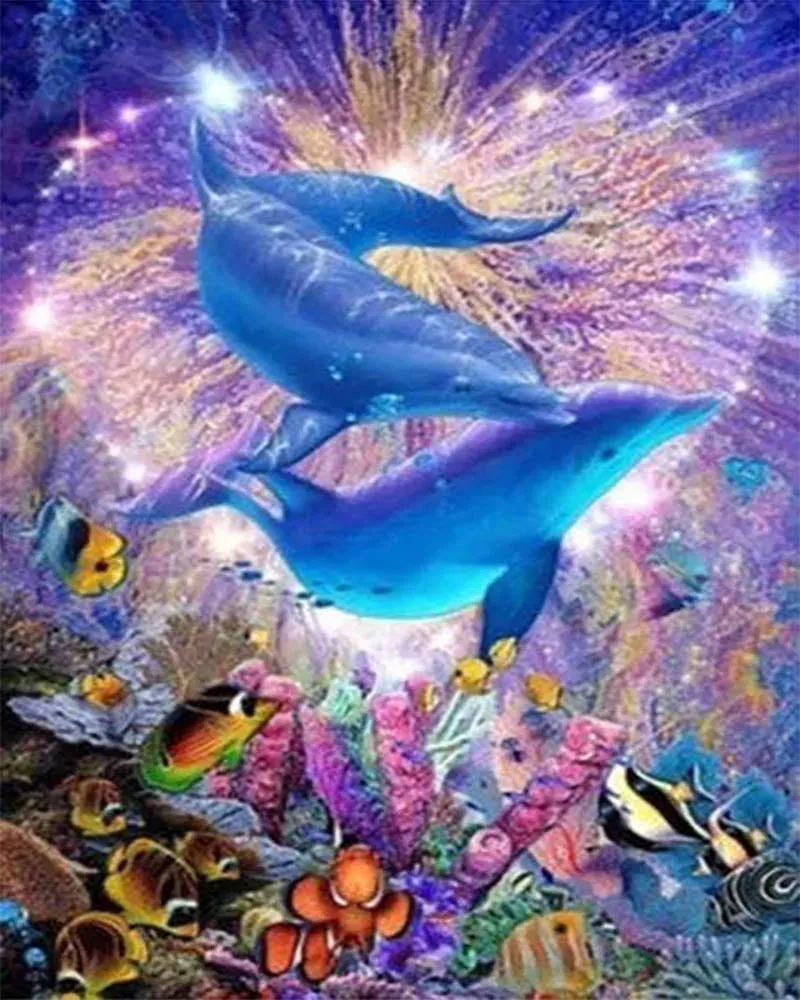 Broderie diamant Dauphins des Mers