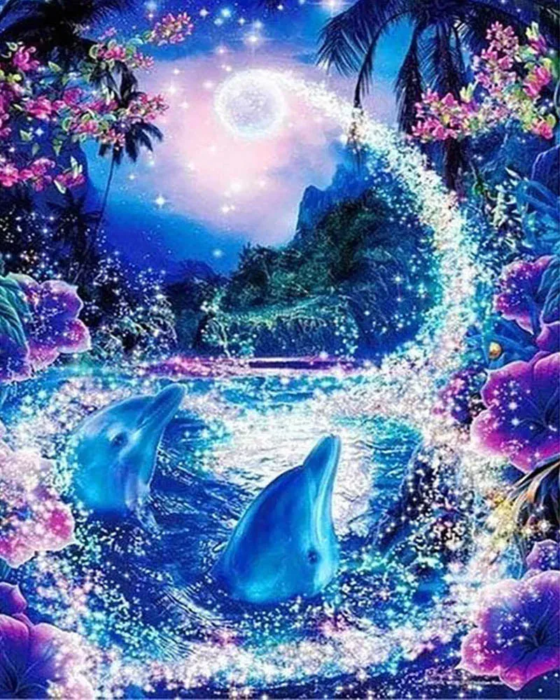Broderie diamant dauphins et rivière enchantée - Mille Facettes