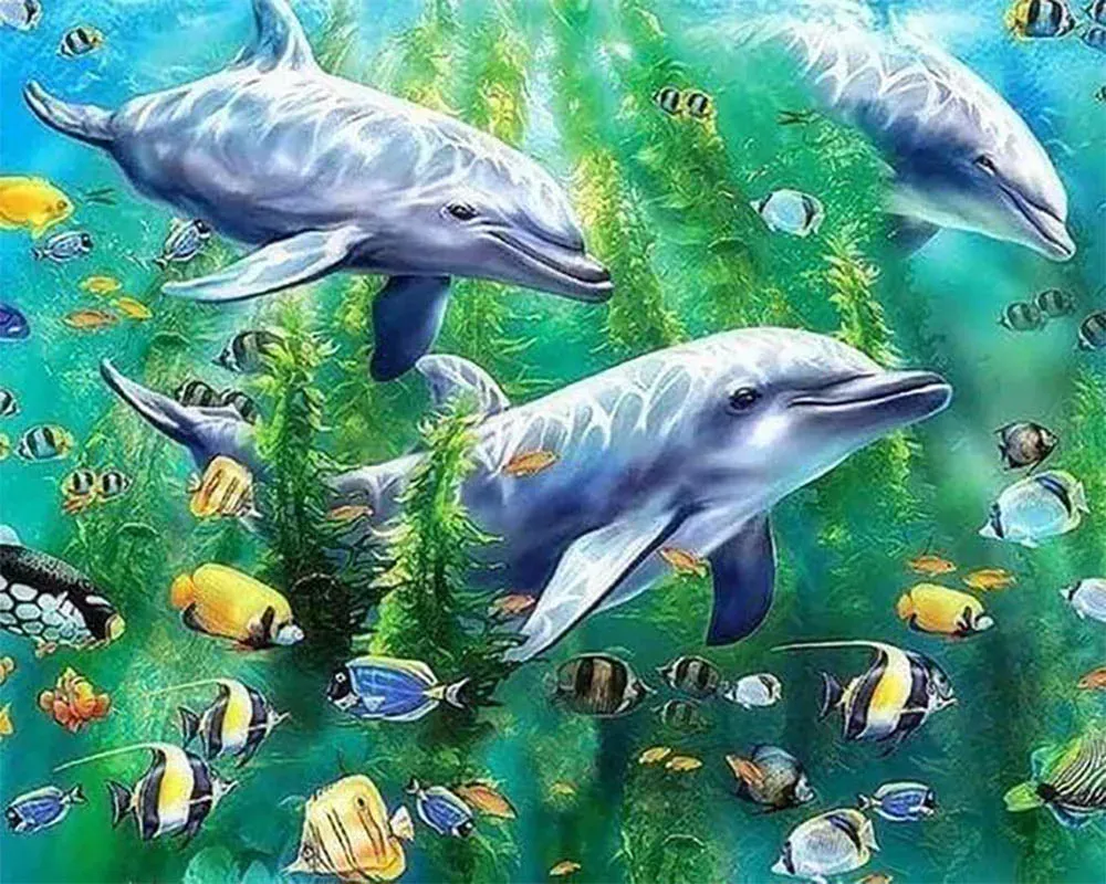 Broderie Diamant Dauphins sous l'Eau Mille Facettes