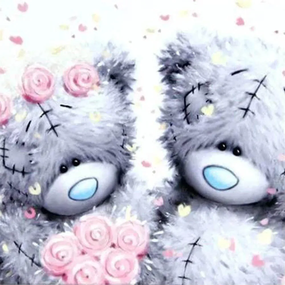 Broderie diamant Deux nounours et Roses