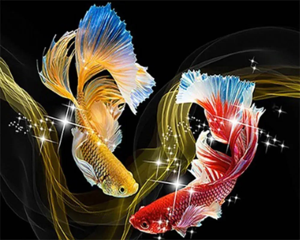 Broderie diamant Duo de poissons - Élégance aquatique en kit complet