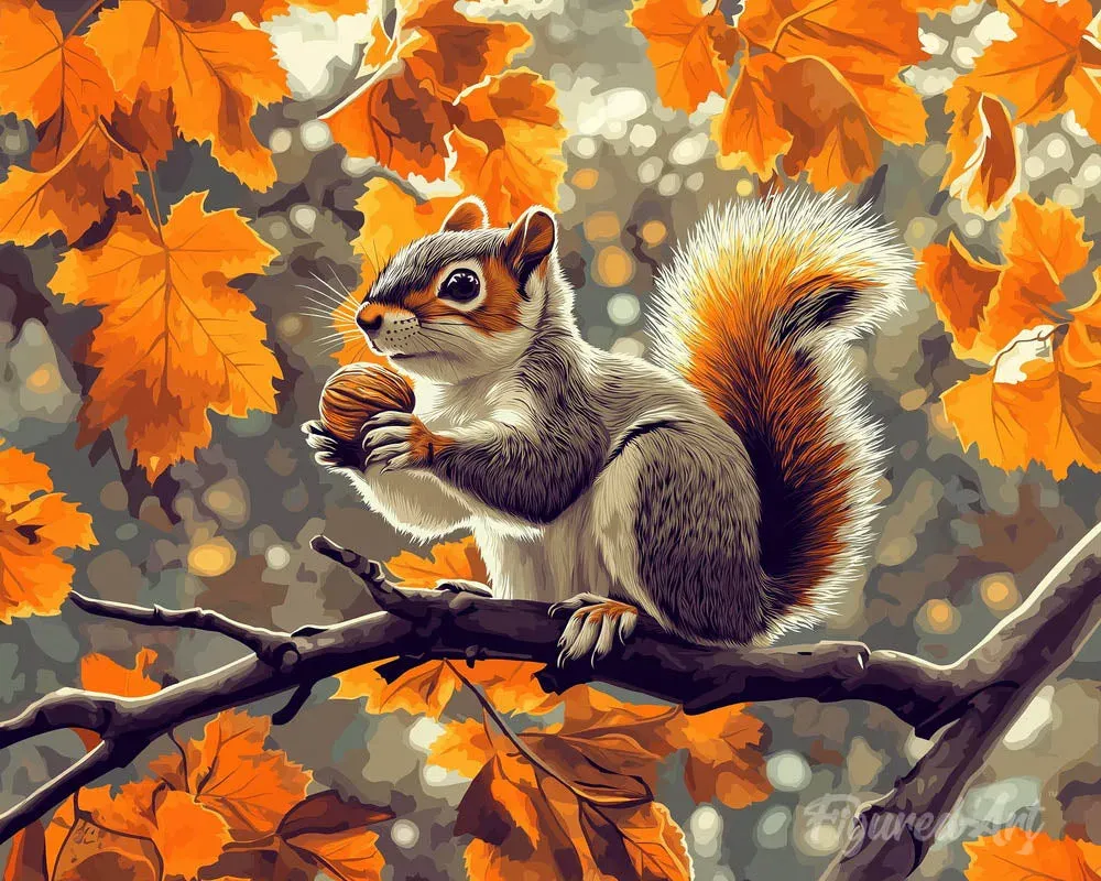 Broderie diamant Écureuil en Automne