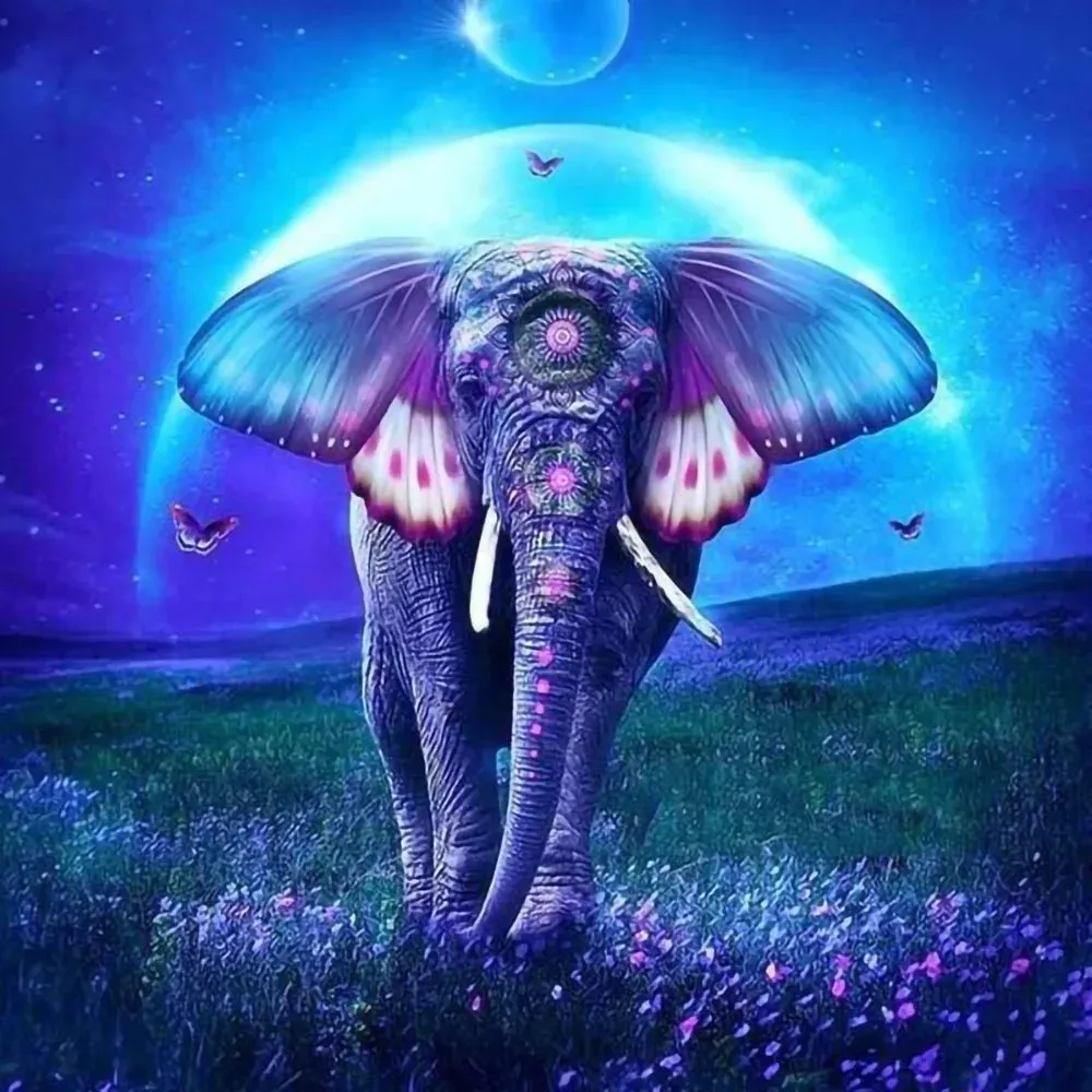 Broderie diamant Eléphant et Pleine Lune
