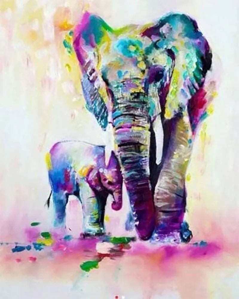 Broderie diamant éléphant et son petit - Maternité animale en strass