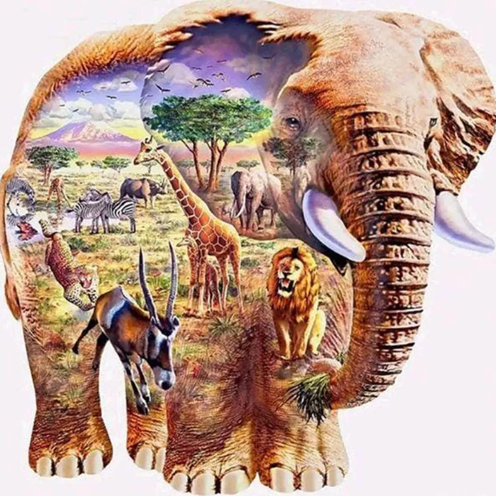 Broderie diamant Eléphant Paysage