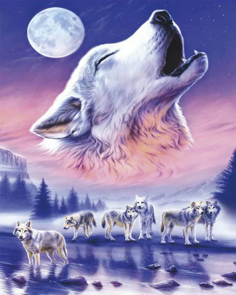 Broderie diamant Esprit du loup