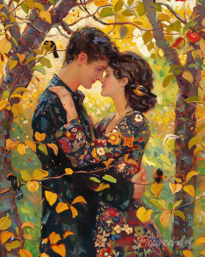 Broderie diamant Étreinte d'Automne inspirée de Klimt