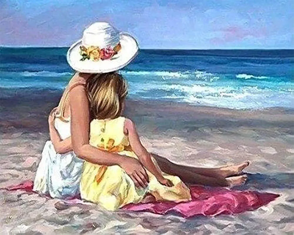 Broderie diamant Famille à la plage