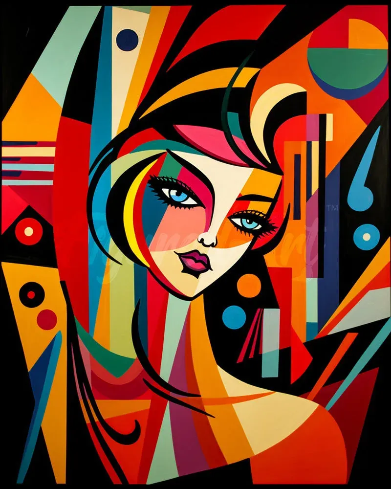 Broderie diamant Femme abstraite style Picasso - 20x25 cm