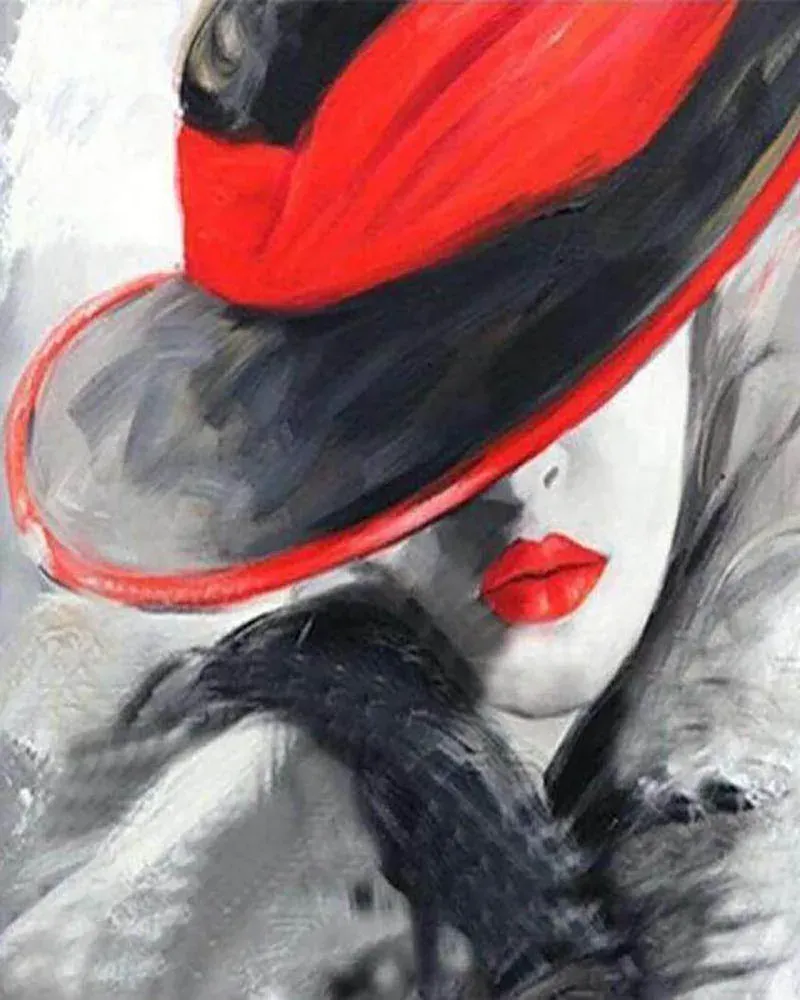 Broderie diamant Femme au chapeau Rouge