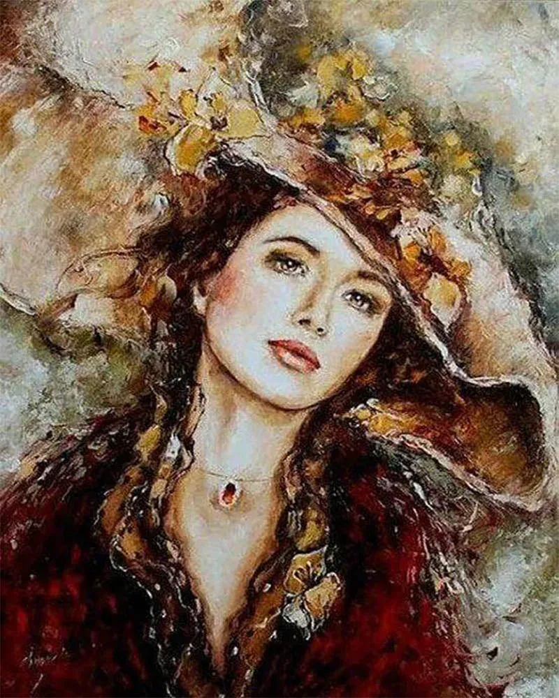 Broderie diamant Femme au Chapeau