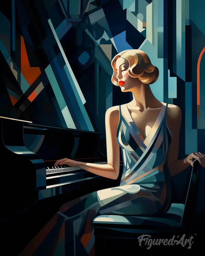 Broderie diamant Femme au Piano Art Déco