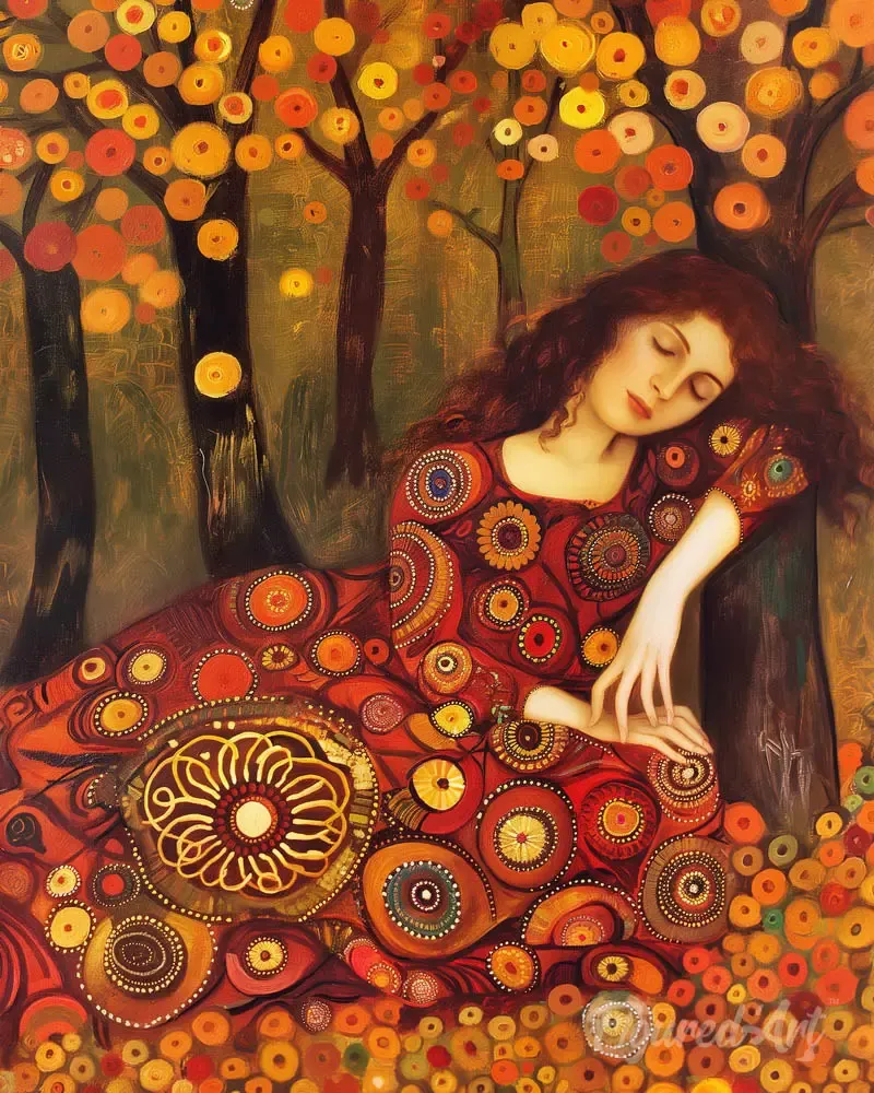 Broderie diamant Femme en Automne inspirée de Klimt