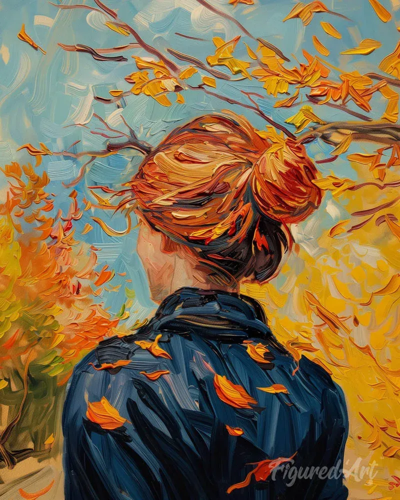 Broderie diamant Femme en Automne inspirée de Van Gogh