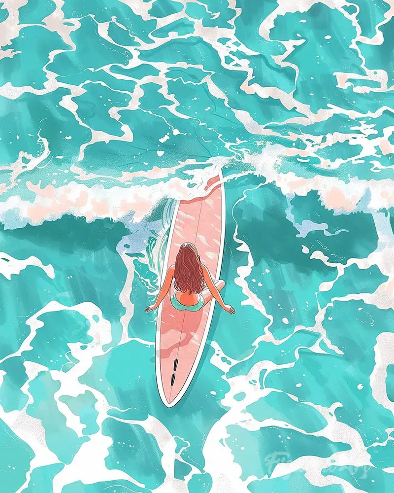 Broderie diamant Fille parmi les vagues - 40x50 cm