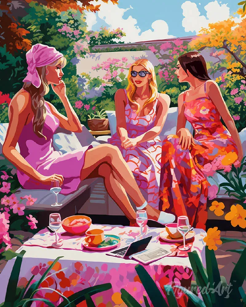 Broderie diamant Filles Bavardes au Jardin