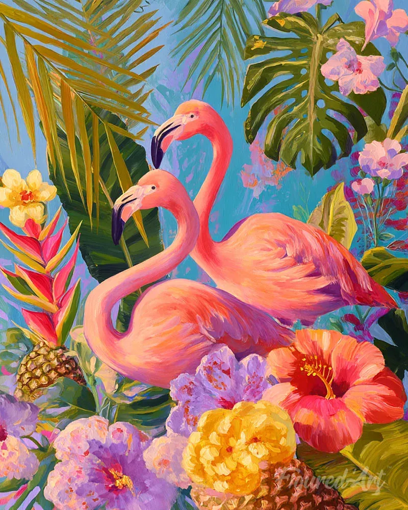Broderie diamant Flamants roses jumeaux