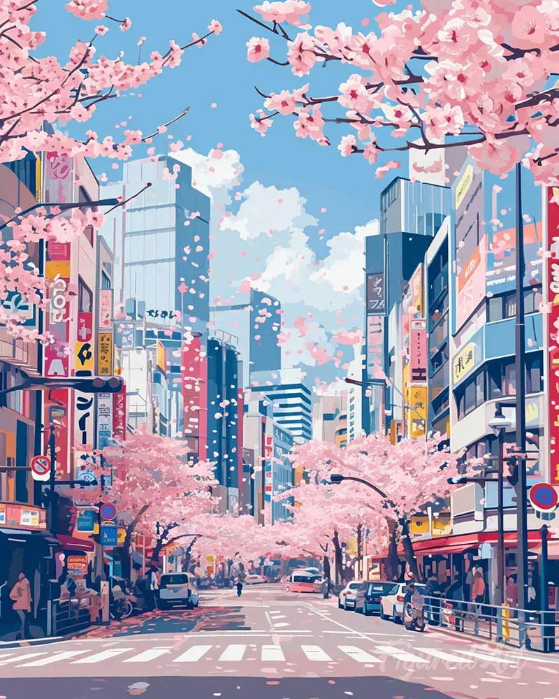Broderie diamant Fleurs de cerisier de Tokyo