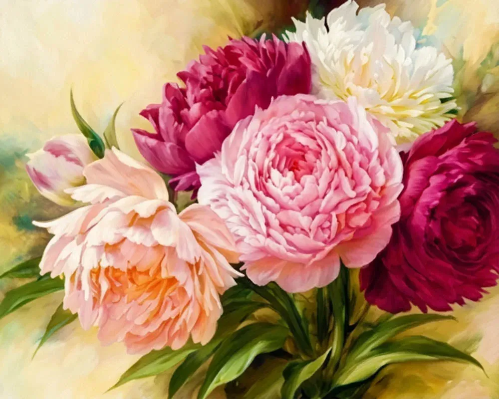 Broderie diamant Fleurs teintes de Rose