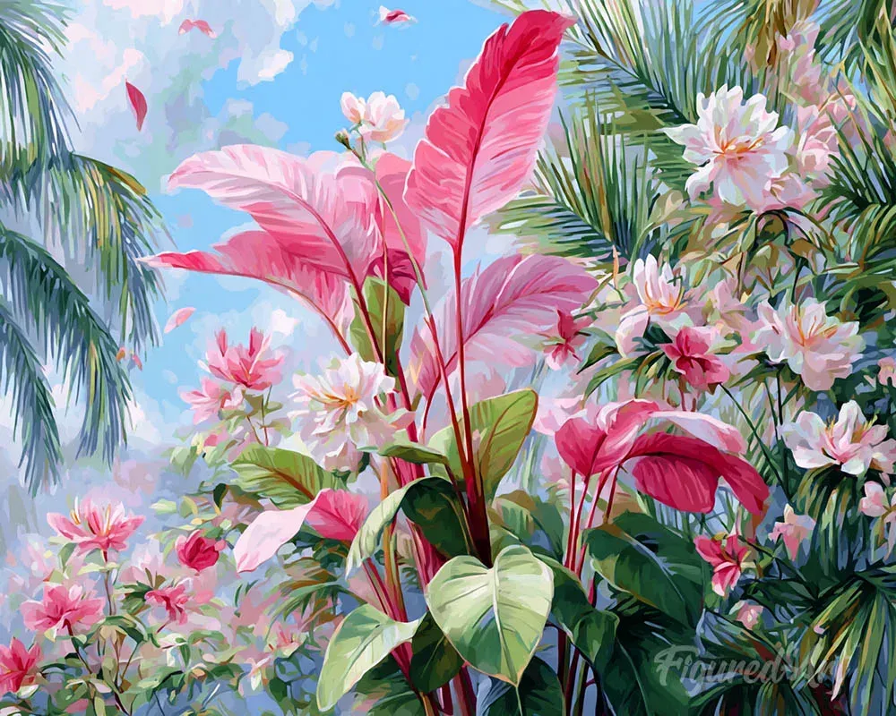 Broderie diamant Floraison rose tropicale
