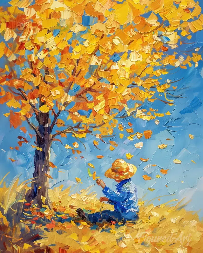 Broderie diamant Garçon en Automne inspiré de Van Gogh