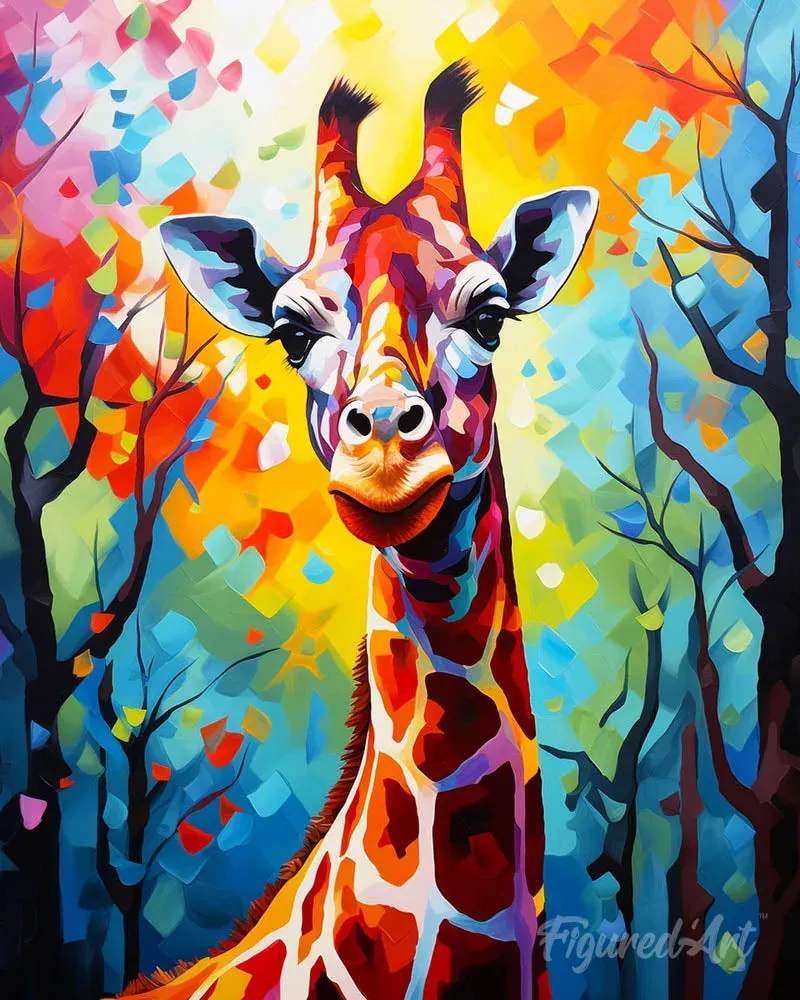 Broderie diamant girafe abstraite sur toile tendue 40x50 cm
